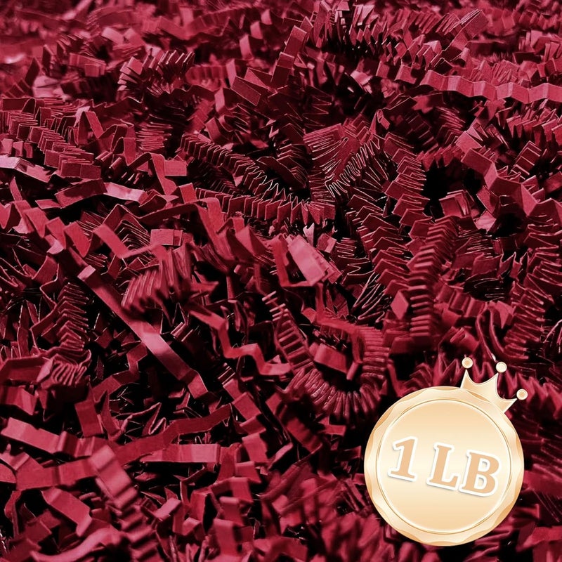Zankubom 1 LB Deep Red Crinkle Cut Paper Shred Filler Great for Gift Wrapping, Deep Red Basket Fillers, Birthday, Gift Wrapping, Anniversary, Halloween Valentine's Day Christmas Party Decor Filling Supplies - Image 1